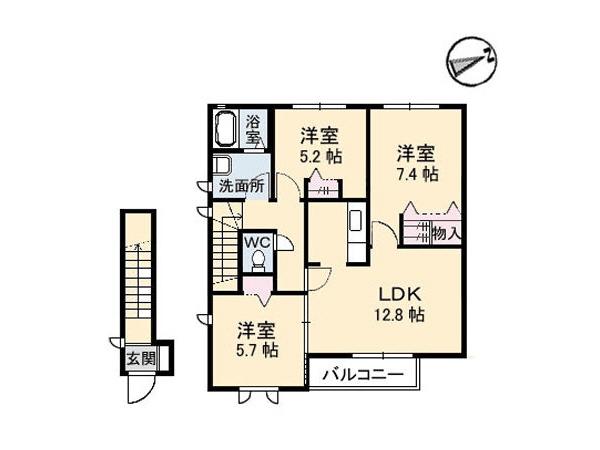 ブランドール ユー(3LDK/2階)の間取り写真