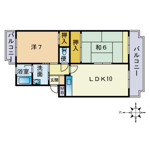グレイシャス室見(2LDK/1階)の間取り写真