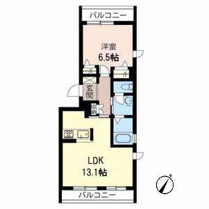 ラ・カスカード新森(1LDK/2階)の間取り写真