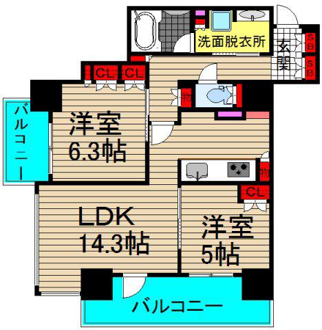 ブランズタワー・ウェリス心斎橋ノース(2LDK/7階)の間取り写真