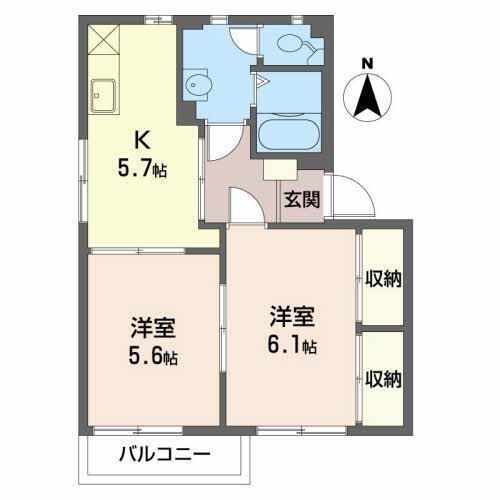 ベルメゾン西河原 D棟(2K/1階)の間取り写真