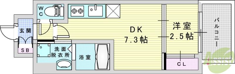 コンフォリア新大阪宮原Q(1DK/7階)の間取り写真
