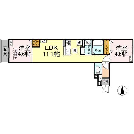 セレスティア南花畑III105(2LDK/1階)の間取り写真