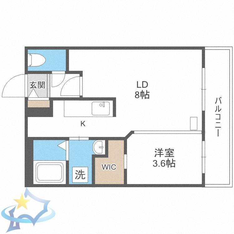 エアフォルク発寒南(1LDK/2階)の間取り写真