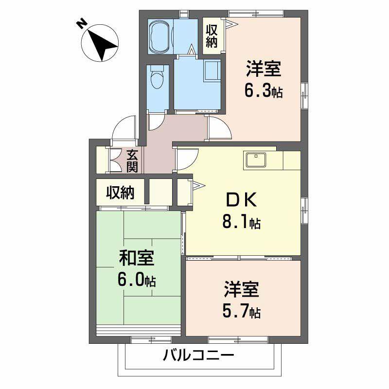 ディアスTANAKA C棟(3DK/2階)の間取り写真