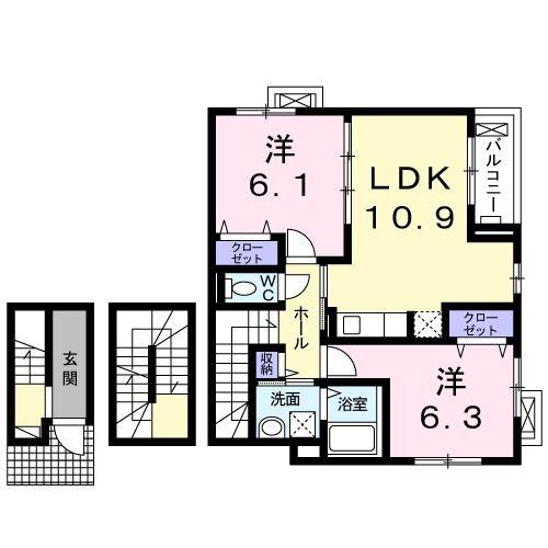 ステイシー久我(2LDK/3階)の間取り写真