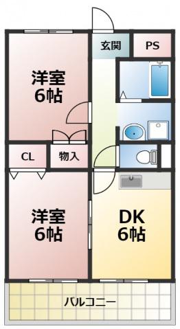 シャトレ・ド・レスト(2DK/2階)の間取り写真