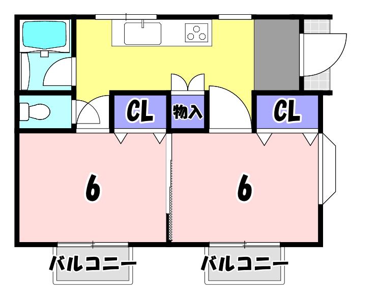 川田町アパート(2K/1階)の間取り写真