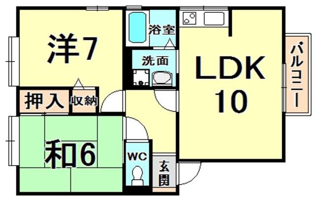 コンフォ大寿A棟(2LDK/1階)の間取り写真