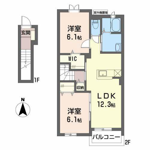 ボヌール(2LDK/2階)の間取り写真