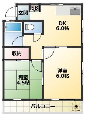 シャトレー富士(2DK/2階)の間取り写真