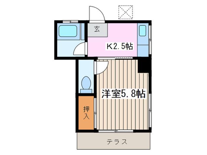 ユーケイハイムII(1K/1階)の間取り写真