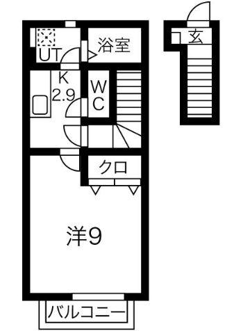プロパティー長町B(1K/2階)の間取り写真