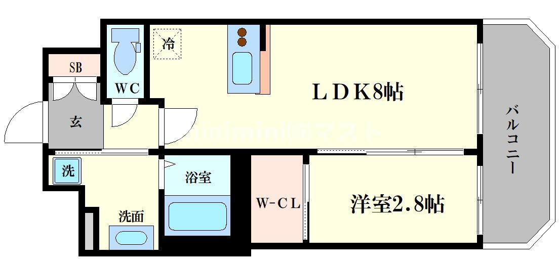 エスグランデ難波サウス(1LDK/2階)の間取り写真