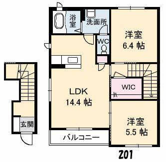 シャーメゾンのぞみB(2LDK/2階)の間取り写真