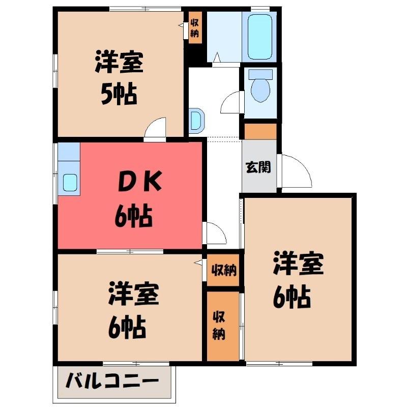 グランドール華蔵寺C(3DK/1階)の間取り写真