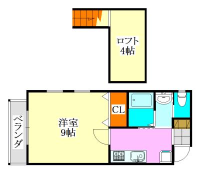 メルローズプレイスII(1K/2階)の間取り写真