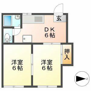 フォーブル岡田(2DK/1階)の間取り写真