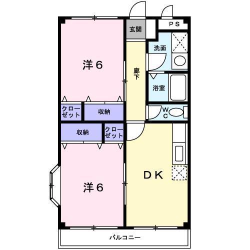 ヴィラージュ・シャトールー(2DK/2階)の間取り写真
