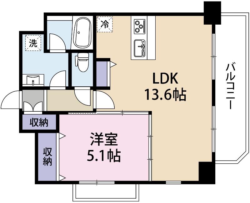 フラッツ東比恵(1LDK/5階)の間取り写真