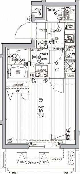 プレミアムキューブ下北沢(1K/1階)の間取り写真