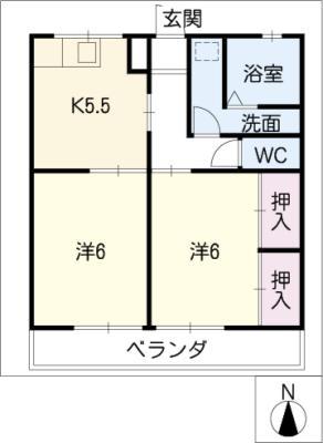 コーポ梶田(2K/2階)の間取り写真