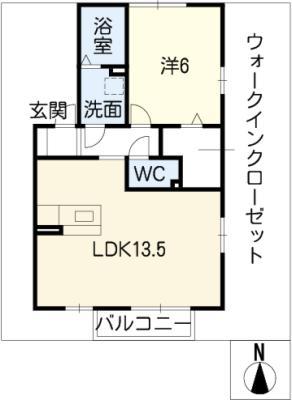 ジャスティス B(1LDK/2階)の間取り写真