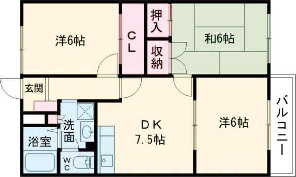 フィルコート東羽倉崎C棟(3DK/1階)の間取り写真
