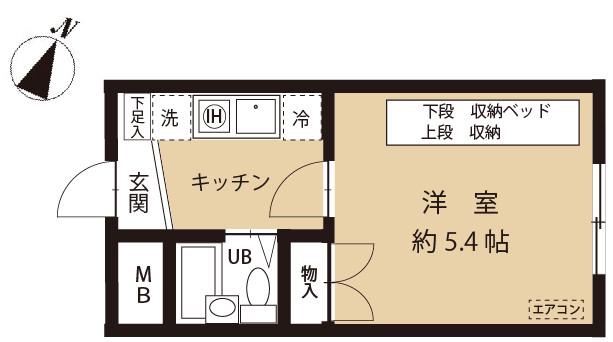 プレステージ東山町(1K/2階)の間取り写真