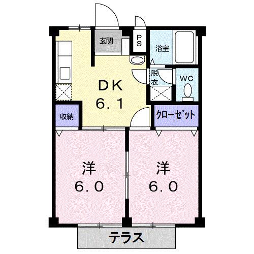 シティハイツ緑ヶ丘(2DK/1階)の間取り写真