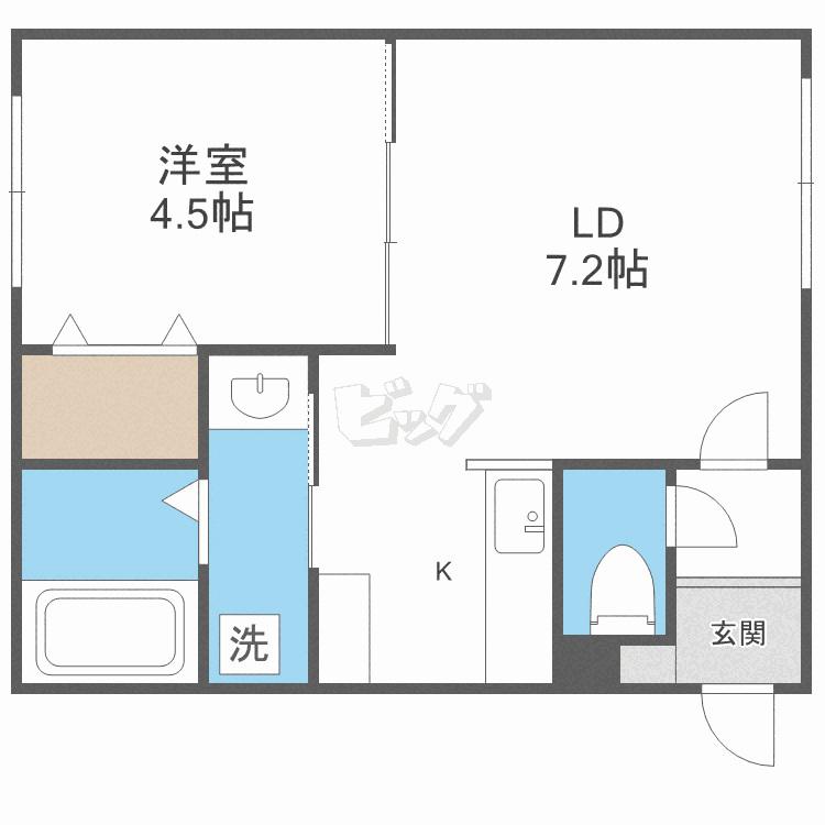 ガーデンクリスタル平岸(1LDK/1階)の間取り写真