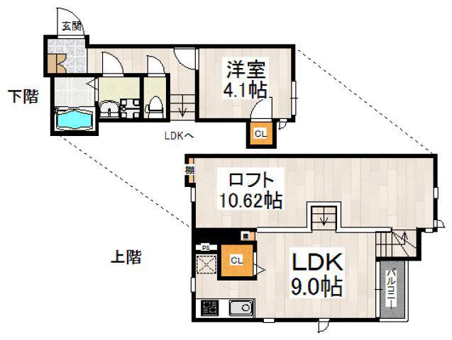 CB千早南カミーノ(1LDK/1階)の間取り写真