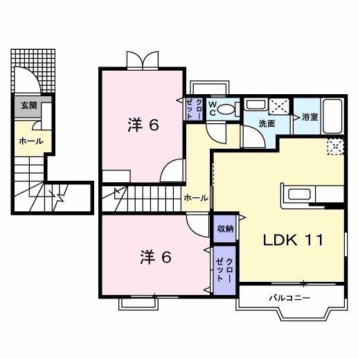 ソレーユ上曽根A棟(2LDK/2階)の間取り写真