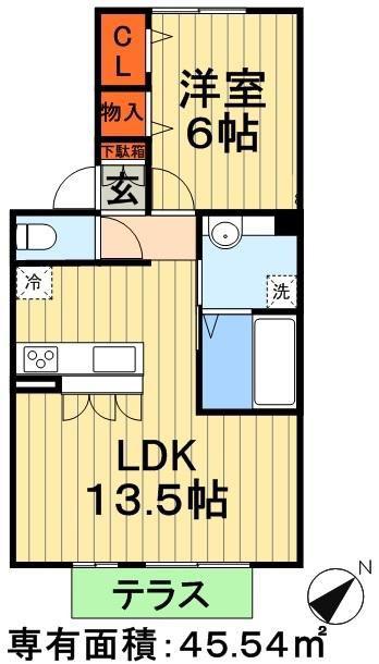 エクセルガーデン参番館(1LDK/1階)の間取り写真