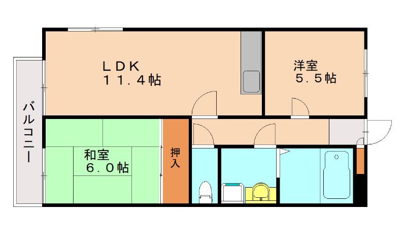 スウィング博多南(2LDK/3階)の間取り写真
