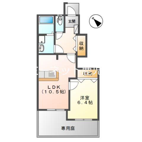 スターテラス喜入(1LDK/1階)の間取り写真