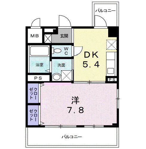 シャトレエレガン(1DK/4階)の間取り写真