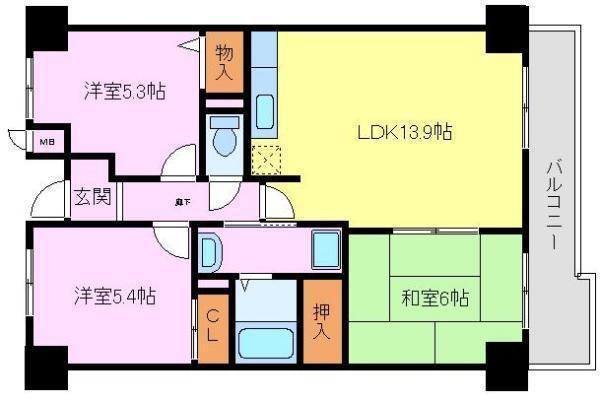 カサグランデス浜寺北(3LDK/10階)の間取り写真