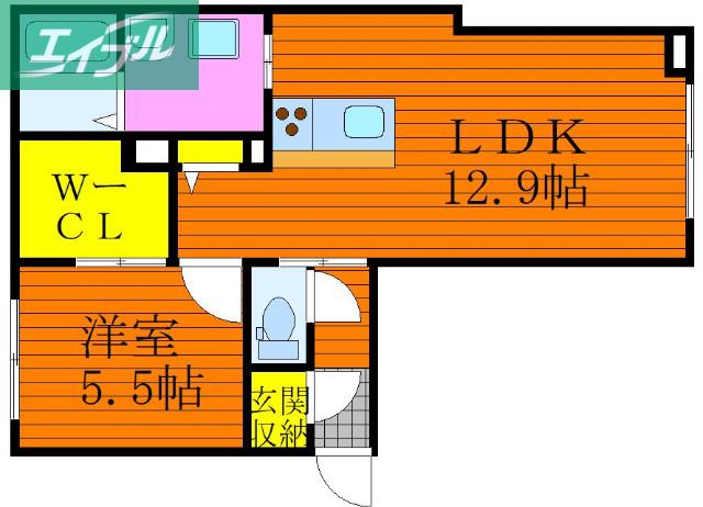 シャーメゾンMIRAI(1LDK/1階)の間取り写真