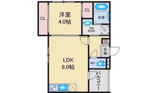ハーモニーテラス植田西二丁目(1LDK/3階)の間取り写真