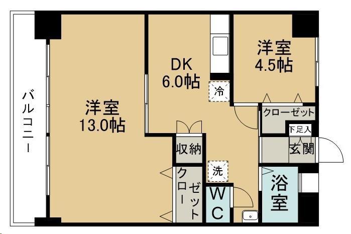 サニービル(2DK/8階)の間取り写真