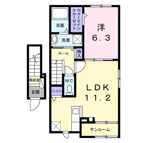 グレイス 八万(1LDK/2階)の間取り写真