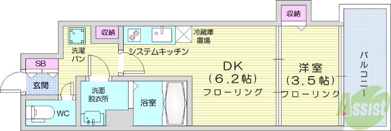 クラウド土樋(1DK/4階)の間取り写真