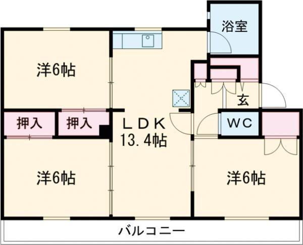 ヴィラナリー苫小牧II2号棟(3LDK/1階)の間取り写真
