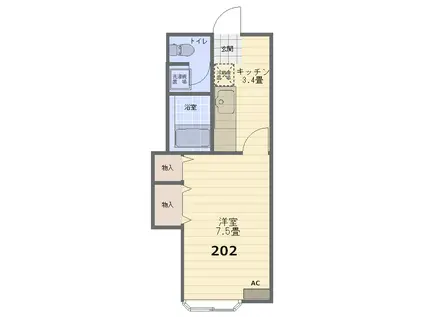 ユースピア大巻A(1K/2階)の間取り写真