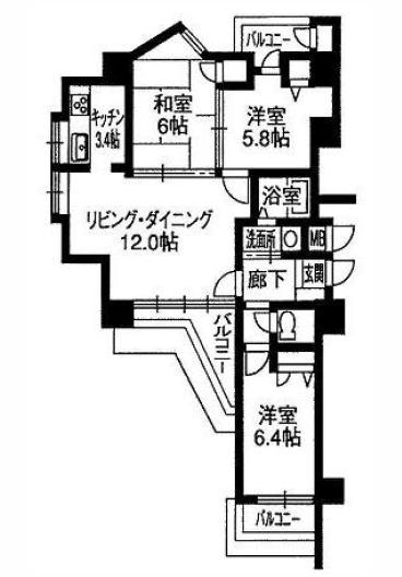 サンシティ西条昭和町(3LDK/4階)の間取り写真