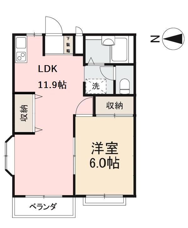 るーむ高松(1LDK/2階)の間取り写真
