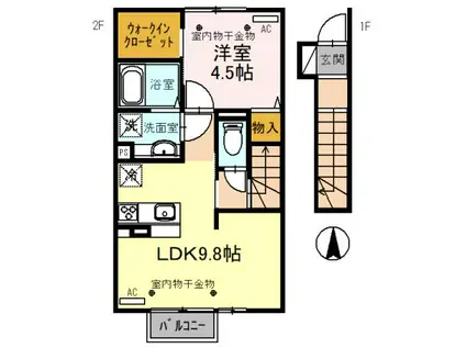 アリスタ/エリオット アリスタ(1LDK/2階)の間取り写真