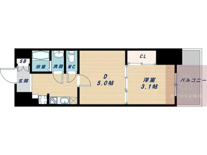 プランドール新大阪(2K/9階)の間取り写真