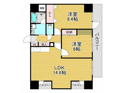 阪神ハイグレードマンション5番館(1LDK/3階)の間取り写真